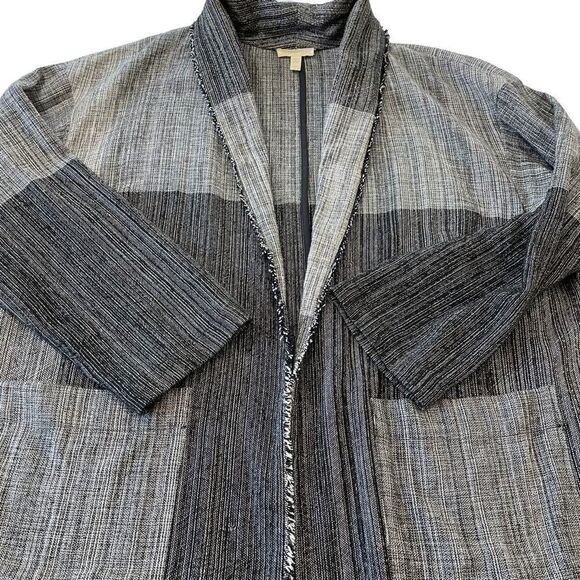Eileen Fisher Woman Organic‎ Cotton Hazy Block Long Line Lightweight Coat, OS - Picture 6 of 11